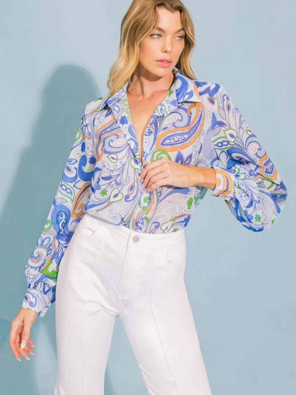 Flying Tomato Retro Paisley Button Down Blouse - NWOT - Size M
